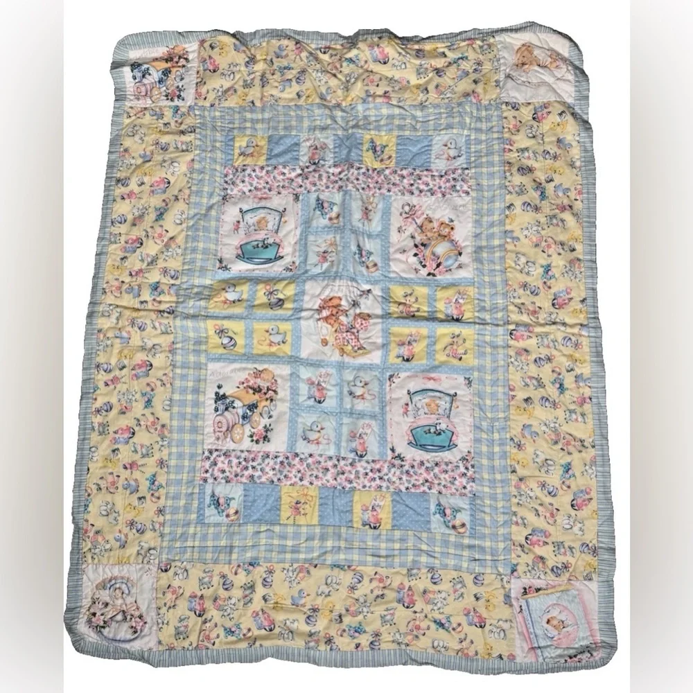 Pastel Yellow & Blue Baby Patchwork Quilt - Charming Nursery Bedding‎